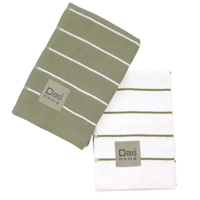Σετ 2Τεμ Πετσέτες Κουζίνας 40x60 Das Home 0885 White-Olive 100% βαμβακερό