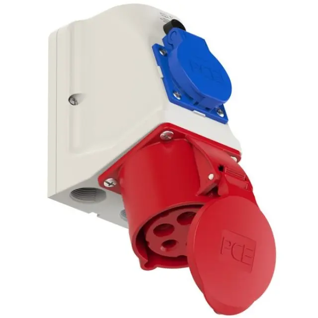 CEE-wall mounted socket + safety socket COMBO 32A 5p 6h IP44