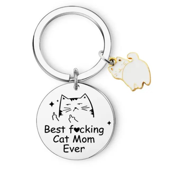 Μπρελόκ Γάτας Από Ανοξείδωτο Ατσάλι "Best Cat Mom Ever" Διάμ.3cm