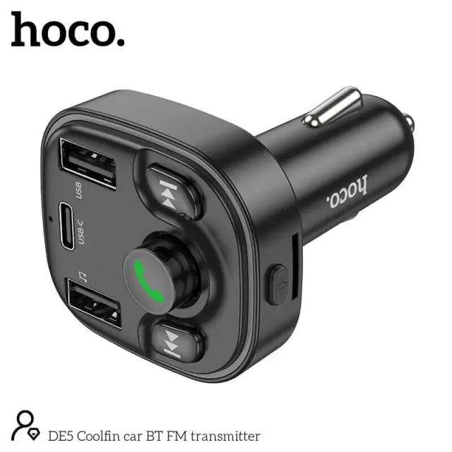 Hoco FM Transmitter Αυτοκινήτου με δυνατότητα σύνδεσης Bluetooth και USB Μαύρο DE5 2