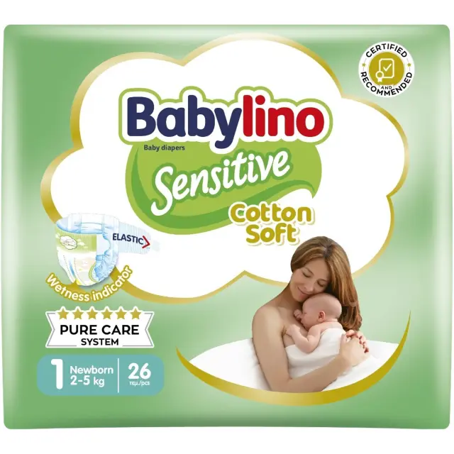 Babylino Πάνες με Αυτοκόλλητο Sensitive Cotton Soft No. 1 για 2-5kg 26τμχ