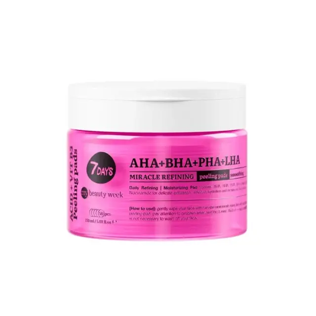 7days My Beauty Week Refining Peeling Pads AHA & BHA & PHA & LHA Απολεπιστικά Δισκία Δύο Όψεων με Σύμπλεγμα 4 Οξέων, 50τεμ, 150ml