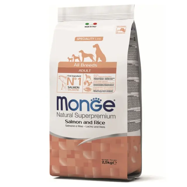 Monge Adult All Breeds Ξηρά Τροφή για Ενήλικους Σκύλους με Σολομό και Ρύζι 2.5kg