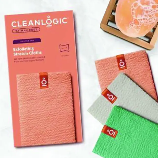 Cleanlogic Bath & Body Exfoliating Stretch Cloths Sensitive Skin Set of 3