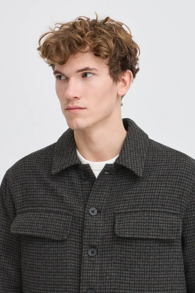Casual Friday Ανδρικό FRILOF Καρό Μπουφάν – Dark Grey Melange - M 3