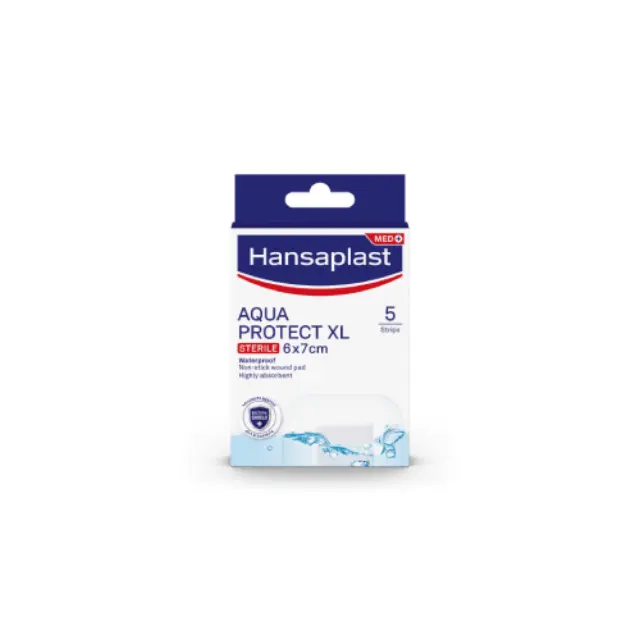 Hansaplast Aqua Protect XL Αποστειρωμένα Επιθέματα για Μεγαλύτερες Πληγές και Μετεγχειρητικά Τραύματα 6X7cm, 5 Strips