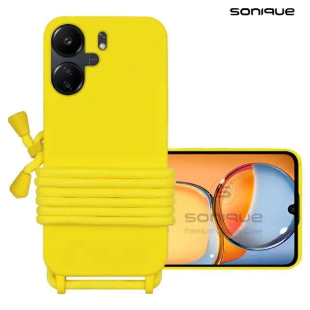 Θήκη Σιλικόνης με Κορδόνι CarryHang Sonique Xiaomi Redmi 13C 4G / Poco C65 4G - Κίτρινο