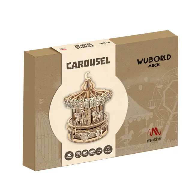 Mathv Wudworld DIY Mech Music Box / 3D Ξύλινη Κατασκευή Μουσικό Κουτί: Carousel 2