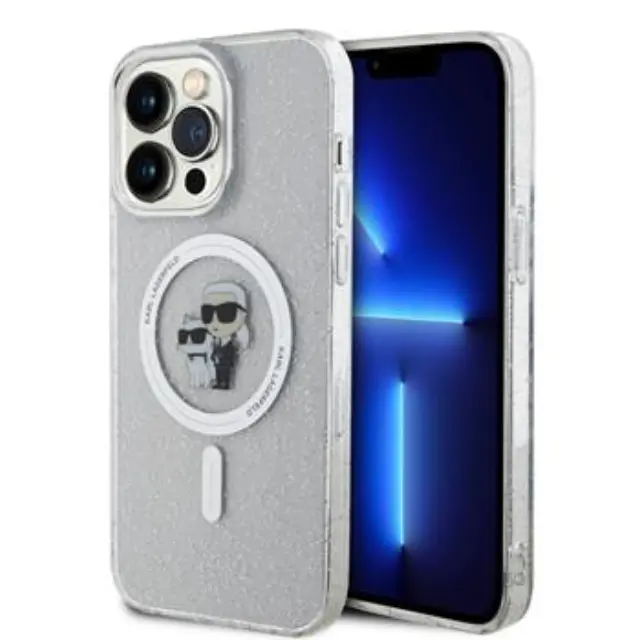 Karl Lagerfeld IML Glitter Karl and Choupette MagSafe Case for iPhone 15 Pro Max Transparent