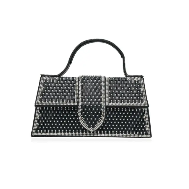 Ghetto Crystal Top Handle Evening Bag | Luxury Rhinestone Statement Handbag Black