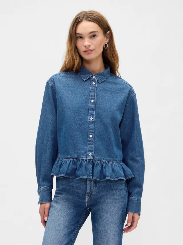 Cropped Πουκάμισο medium wash - XS
