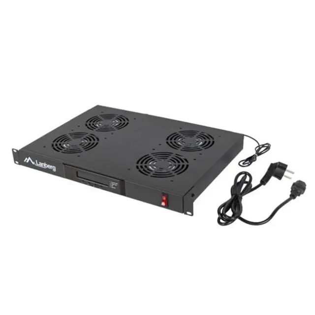 Lanberg 19" Fan Unit Ventilation Panel with LCD 4 Fans & Thermostat 230V Black (AK-1503-B)