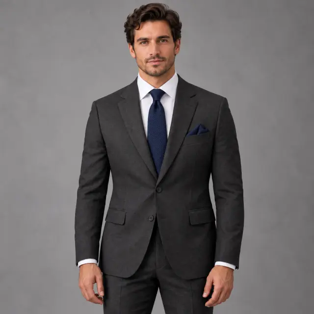 Μπλε Navy Γραβάτα Oxford με Μαντήλι 3