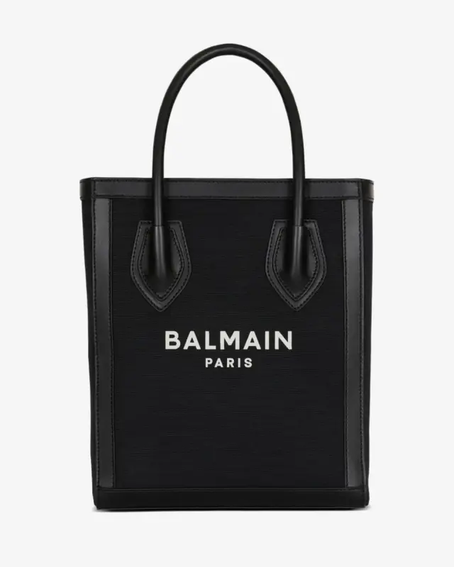 Balmain FN6FB661TCOU-EAB Γυναικεία Canvas Tote Τσάντα Μαύρη με Δερμάτινες Λεπτομέρειες - One Size