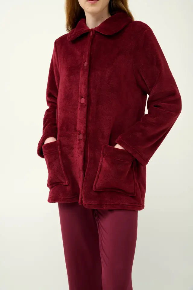Κουμπωτή Κοντή Γυναικεία Ρόμπα Fleece Vamp 23358 BLUE 2