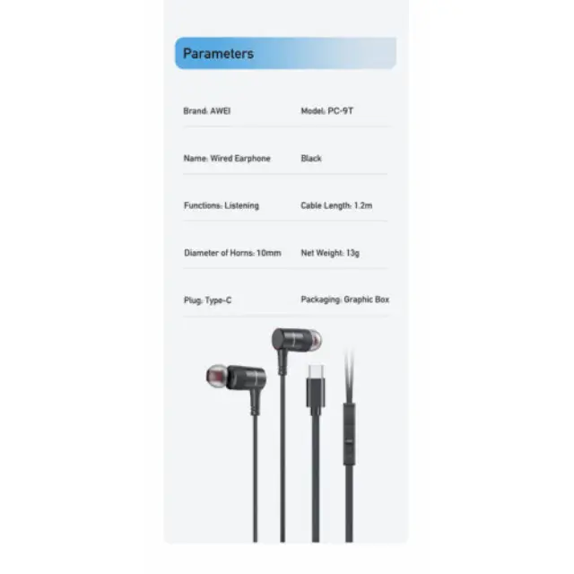 Awei PC-9T In-ear Handsfree Ακουστικά με Βύσμα USB-C 2