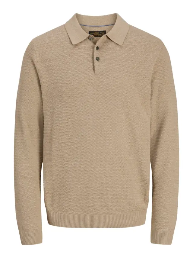JPRBLURILEY KNIT POLO LS - Lemon Pepper