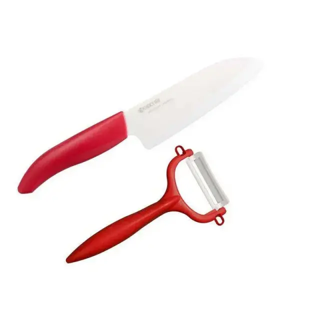 Kyocera Μαχαίρι του Chef & Απόφλοιωτής για Ψιλόφλουδο Καθάρισμα FK140WHCP10RDS 14cm Red