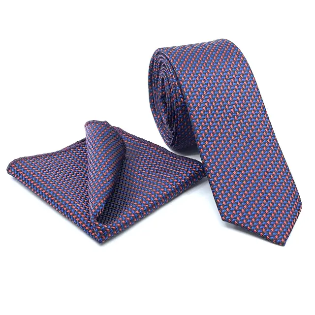 Γραβάτα Microfiber σε Μπλε Μοτίβο Σετ με Μαντηλάκι