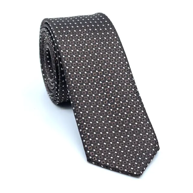 Γραβάτα Microfiber σε Καφέ Μοτίβο Σετ με Μαντηλάκι 2