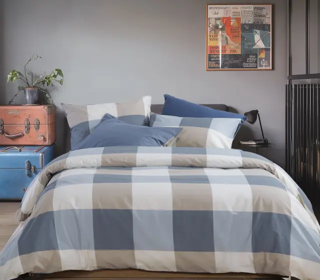 Nef-Nef Homeware Παπλωματοθήκη Casual Check Σετ Υπέρδιπλη 240x230 Denim
