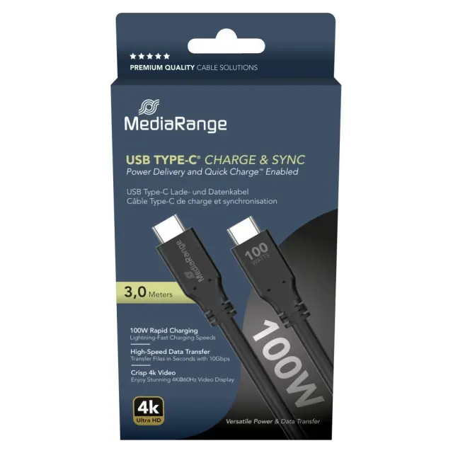 Καλώδιο MediaRange USB Type-C Charge & Sync Black 3.0m (MRCS218)
