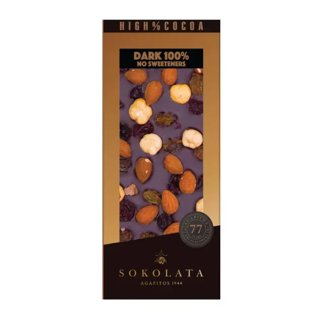 Agapitos 100% Dark Chocolate Nut-Fruit-Raisins & Cranberries 100gr