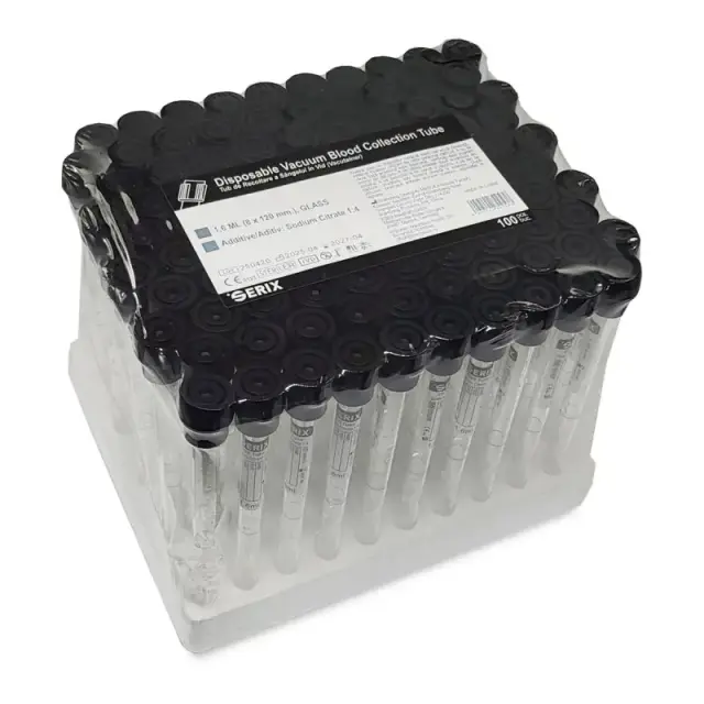 Vacutainer ΤΚΕ (ESR) 1,6 ml – Μαύρο Πώμα, Γυάλινο, Serix (100 τεμ.) 2