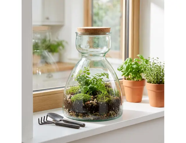 Γυάλινο Φυτώριο Glass Drops Green Terrarium (4816_5) Mε εργαλεία, Aπό 100% ανακυκλωμένο γυαλί, Χωρητικότητας 10500ml, Διαστάσεων Ø 27 x Υ 34 cm 4816_5