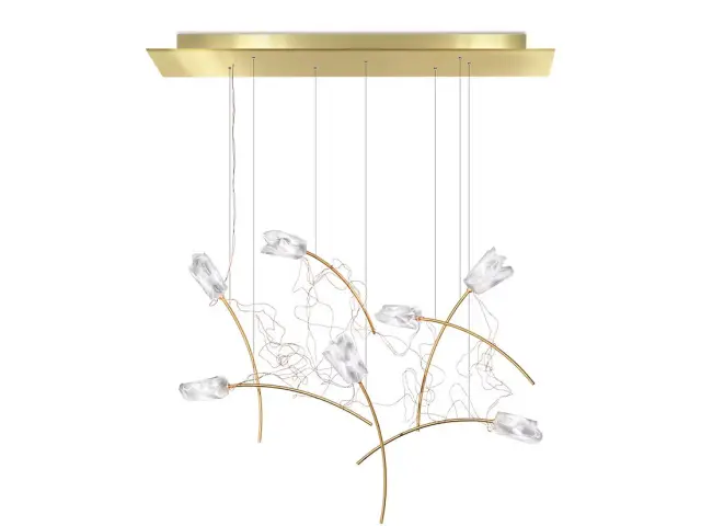 Κρεμαστό Φωτιστικό Tulip LED 7 Φωτεινών Ανθέων Prisma 3000K Διάφανο Ορείχαλκος