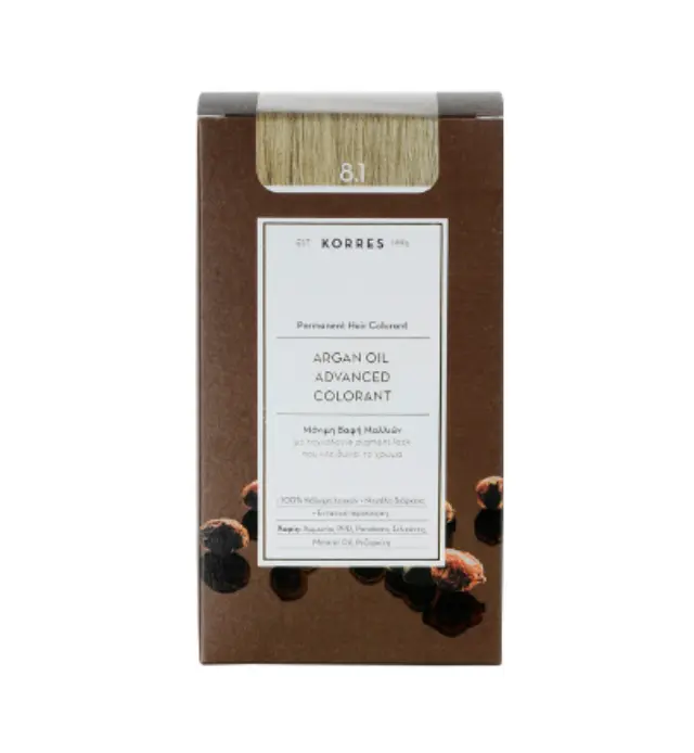 Korres Argan Oil Advanced Colorant Μόνιμη Βαφή Μαλλιών 8.1 Ξανθό Ανοικτό Σαντρέ, 50ml