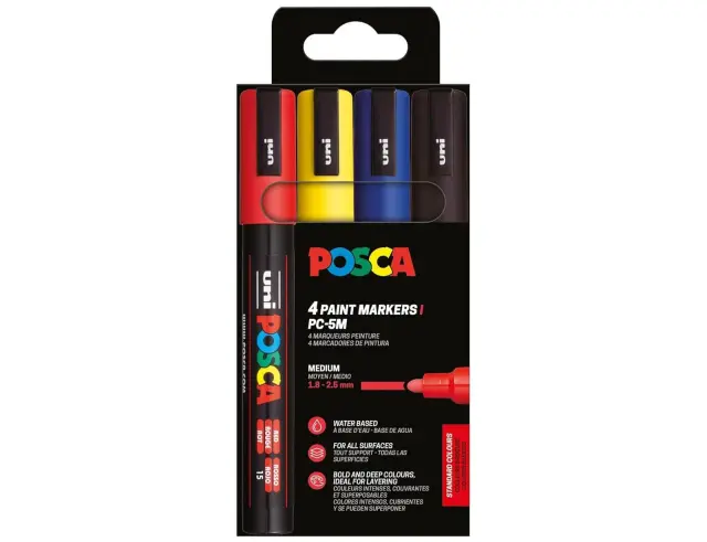 Μαρκαδόροι Σχεδίου Uni Posca PC-5M Βasic Medium με πάχος μύτης 1.8-2.5mm - 4 τεμάχιαPC-5M 4P SET BASIC COLOR
