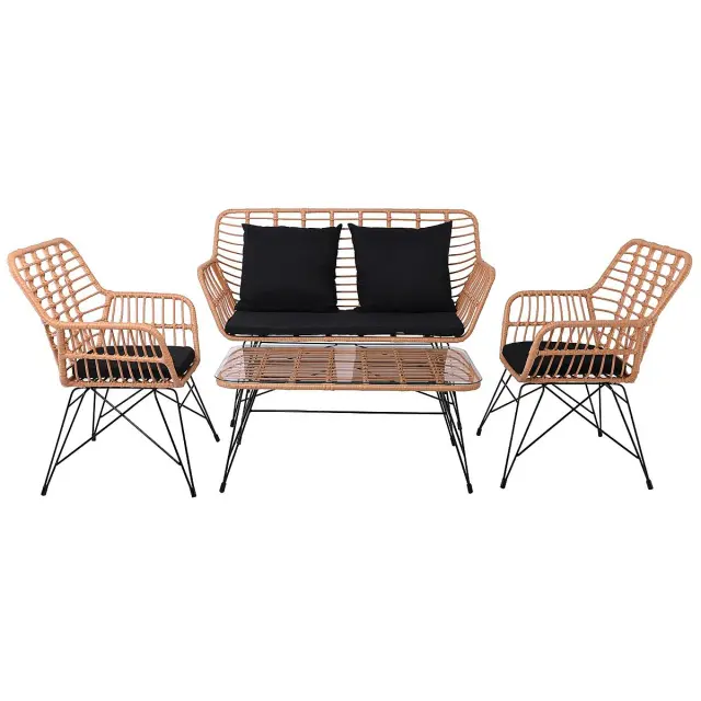 Σετ Κήπου SALSA MAX LIVING Μαύρο/Φυσικό Μέταλλο/Wicker 106x55x45/147x70x105/65x67x96cm