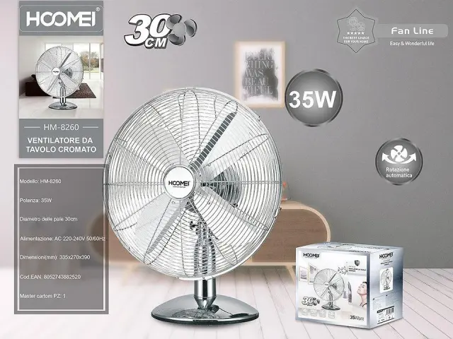 Hoomei Επιτραπέζιος Ανεμιστήρας 35W με Διάμετρο 30cm και Μεταλλικά Πτερύγια HM-8260 3