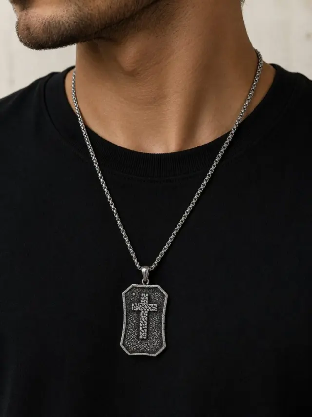 Ghetto Stainless Steel Cross Pendant Necklace – 55cm Silver Chain 3
