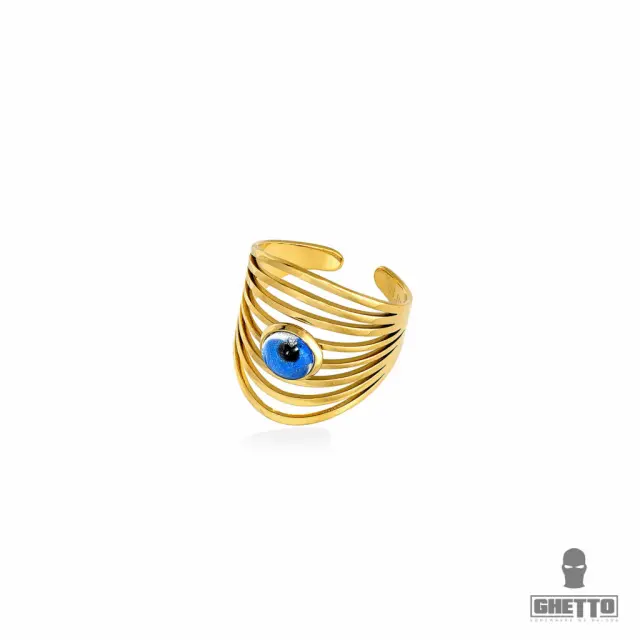 Ghetto Greek Eye Stainless Steel Adjustable Ring Gold