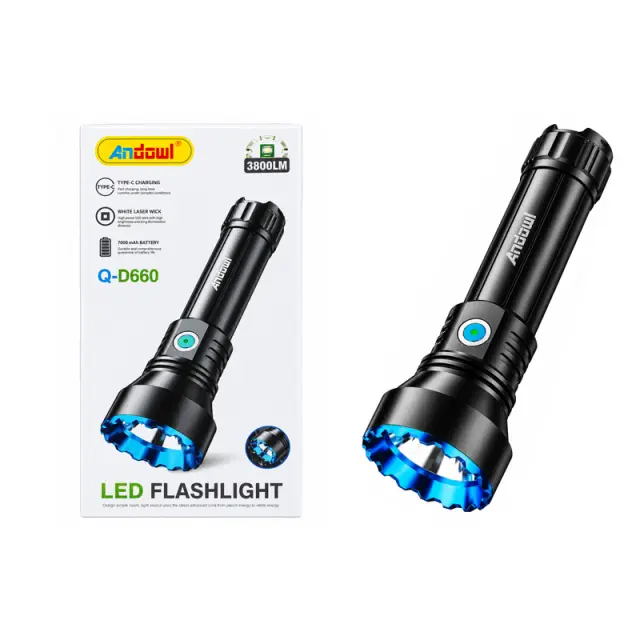 Andowl Επαναφορτιζόμενος Φακός LED 3800lm 7000K με Μπαταρία 7000mAh Q-D660 - Rechargeable LED Flashlight 3800lm 7000K 7000mAh 0751297