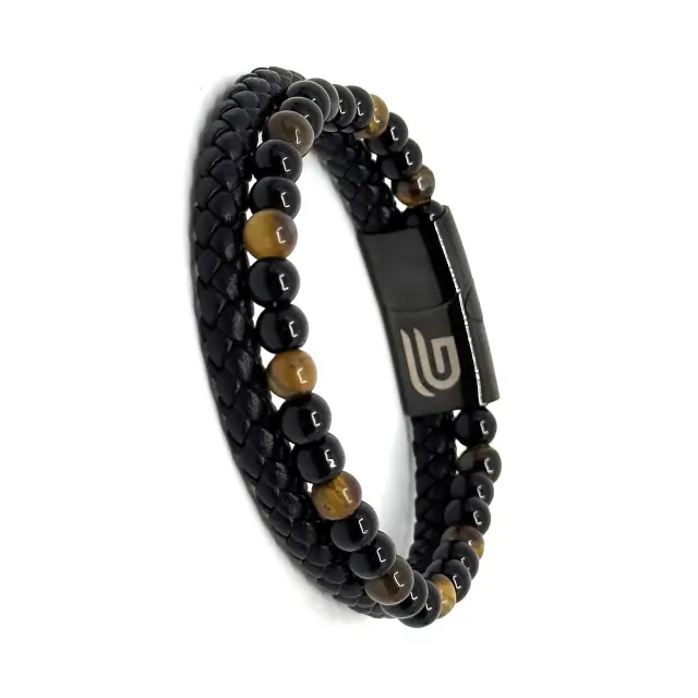 Μαύρο Δερμάτινο Βραχιόλι με Tiger Eye LGD-BR/2073 3
