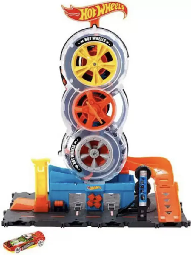 Hot Wheels Πίστα City Super Twist Tire Shop με περιστρεφόμενες ρόδες HDP02 2