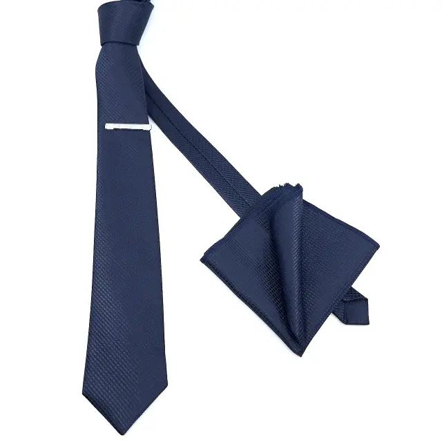 Μπλε Σχεδιαστική Γραβάτα Microfiber Σετ με Μαντηλάκι 2