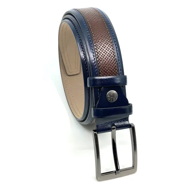 Καφέ με Μπλε Ζώνη P.U. Leather 3,5 cm - 110cm 2