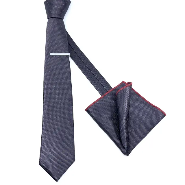 Γραβάτα Microfiber σε Μπλε Μοτίβο Σετ με Μαντηλάκι 2