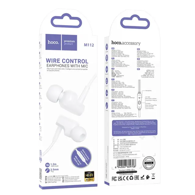 Hands Free Hoco M112 Story Universal Earphones Hi-Fi Stereo 3.5mm Λευκό 1.2m 2