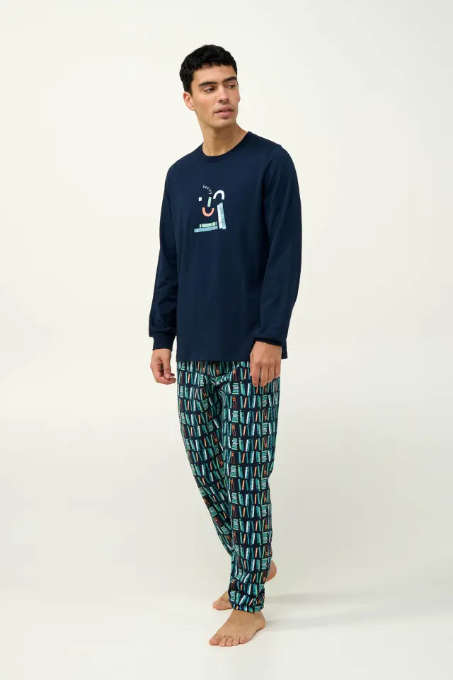 Χειμερινή Ανδρική Πυτζάμα Βαμβακερή Vamp 23661 BLUE