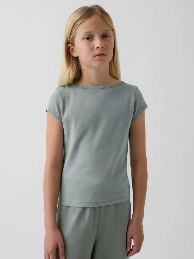 Παιδική Cap-Sleeve Fitted Μπλούζα Sage green