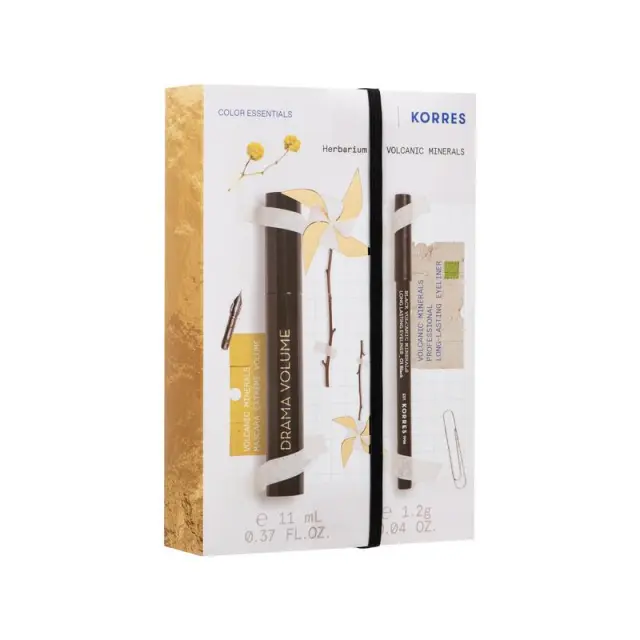 Korres Promo Drama Volume No1 Black Mascara Extreme Volume για Μέγιστο Όγκο Μαύρο 11ml & Volcanic Minerals Long Lasting Eyeliner No1 Μαύρο Μολύβι 1,2g set 2