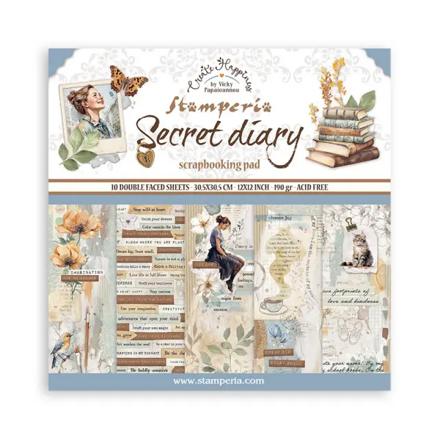 Χαρτιά scrapbooking 10τεμ, 30.5×30.5cm Stamperia, Secret Diary
