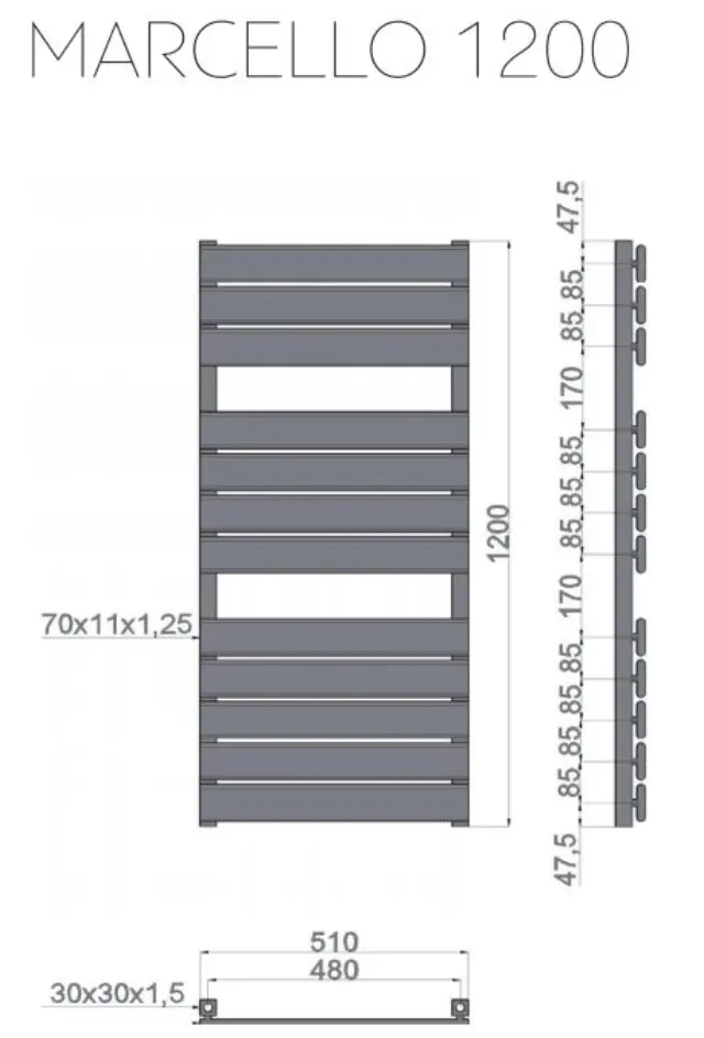 Θερμαντικό Σώμα Μπάνιου Karag Marcello 11,6x51x120 cm Χρωμέ | 5206836513591 2