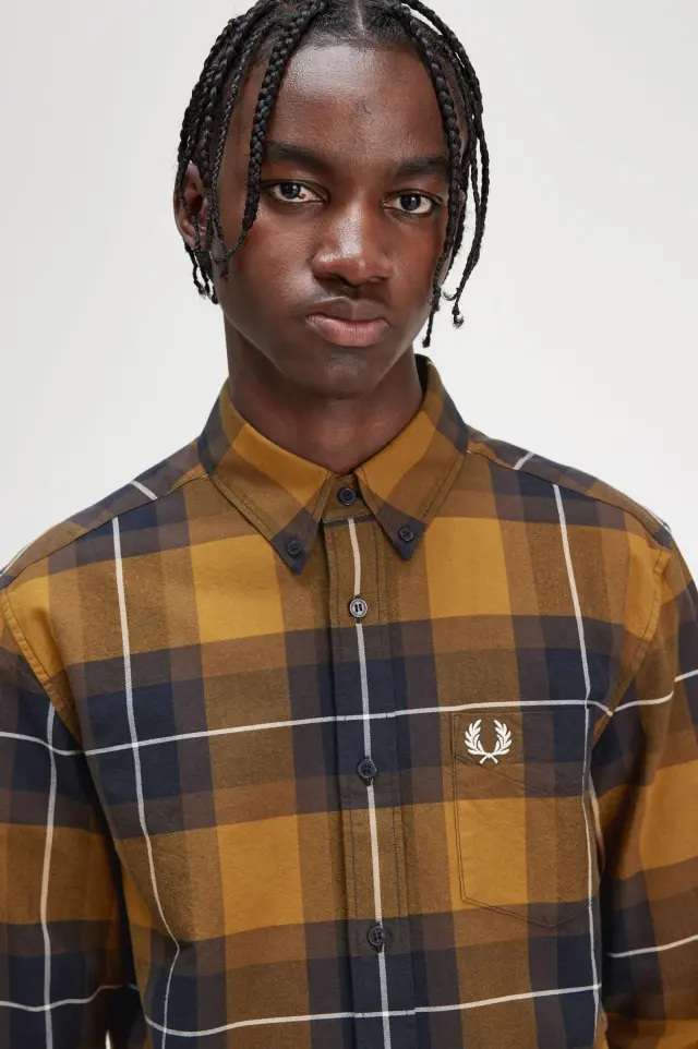 Fred Perry Ανδρικό Πουκάμισο Καρό Tartan Shirt Καφέ Brown 2