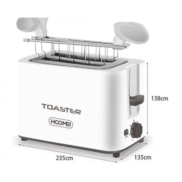 Φρυγανιέρα 2 Θέσεων 700W Hoomei HM-5935 Λευκή 2